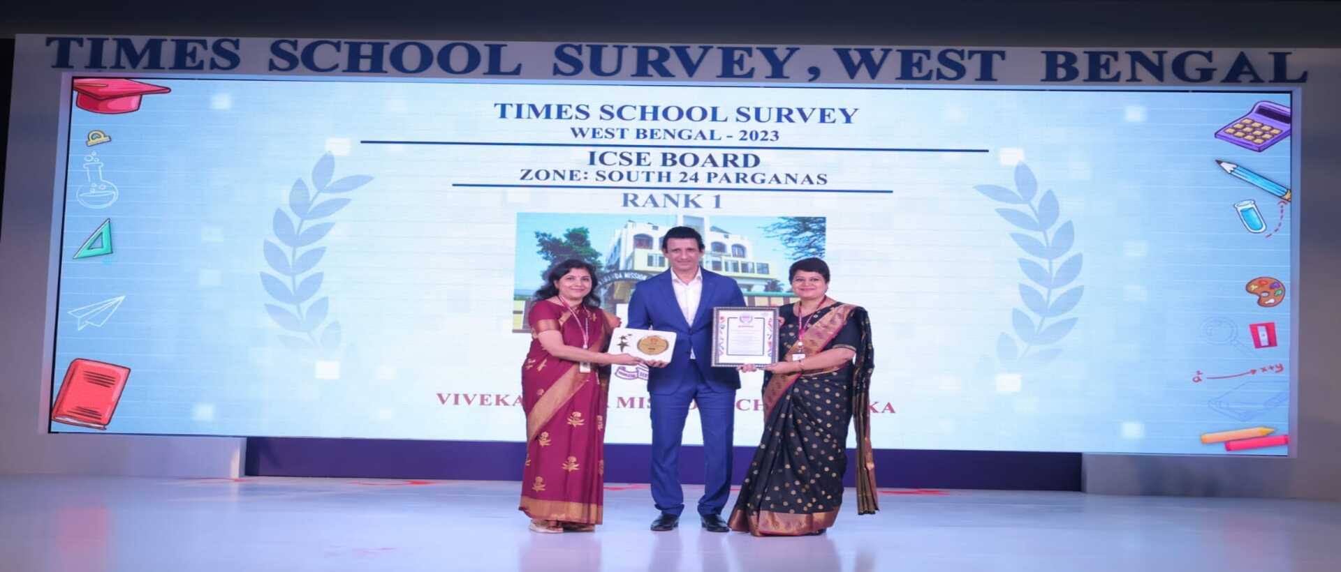 1st RANK IN THE TIMES SCHOOL SURVEY WEST BENGAL-2023, SOUTH 24 PARGANAS ZONE[ICSE BOARD]